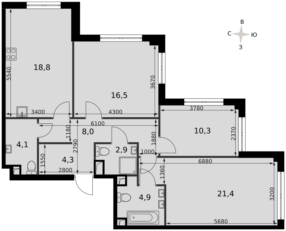 Планировка 91.3 м²