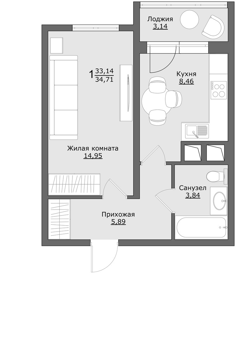 Планировка 34.71 м²