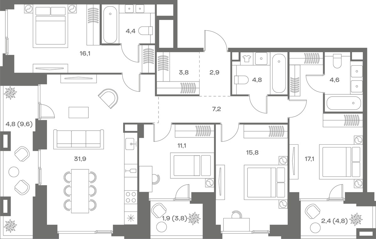 Планировка 128.8 м²