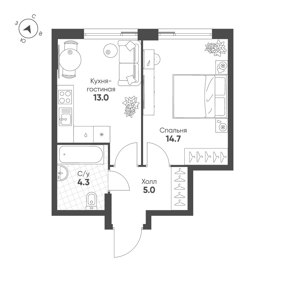 Планировка 37.0 м²