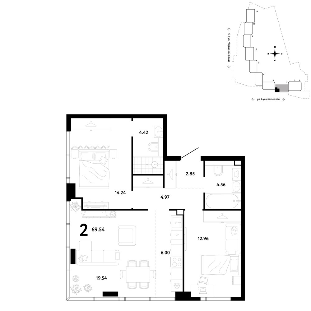 Планировка 69.54 м²
