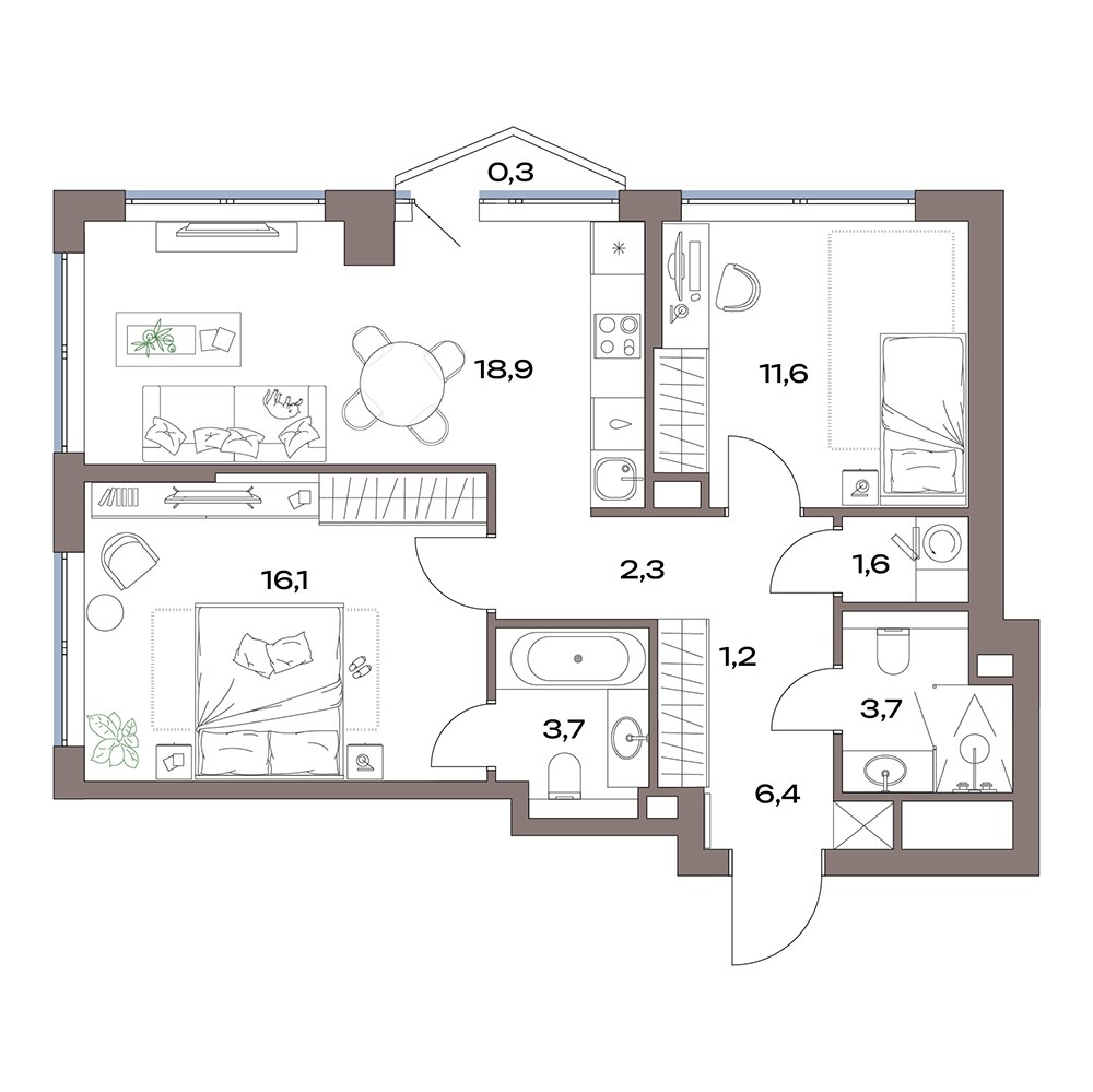 Планировка 66.9 м²