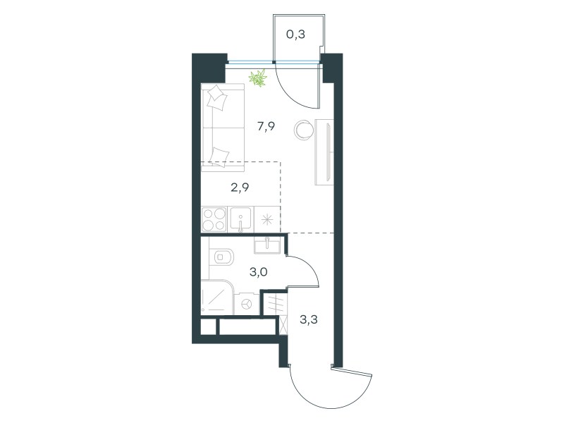 Планировка: Студия, 17.4 м²