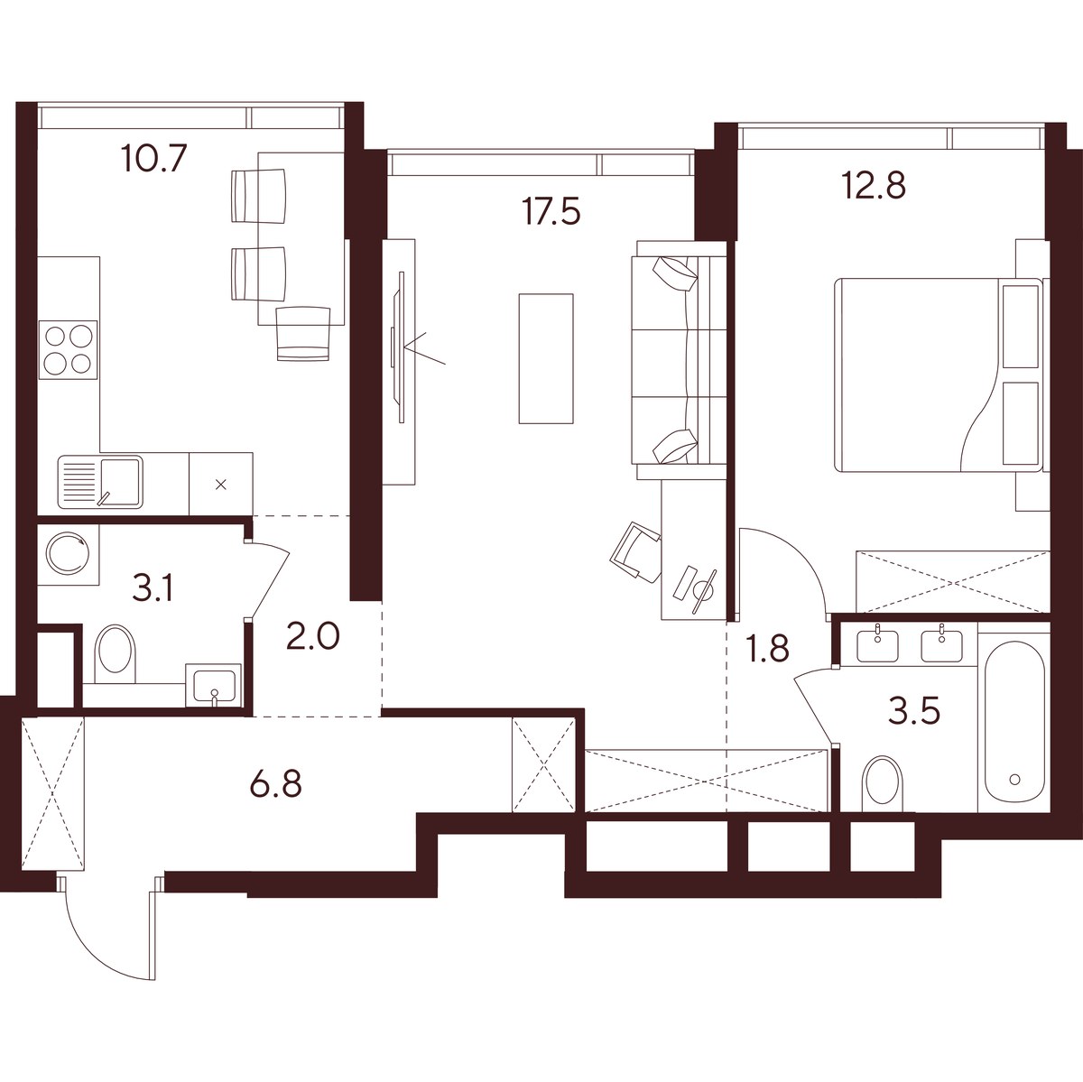 Планировка 58.2 м²