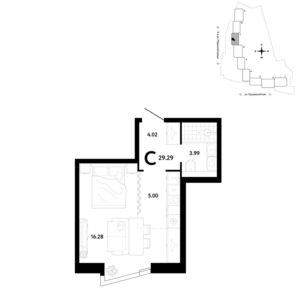 Планировка 29.29 м²