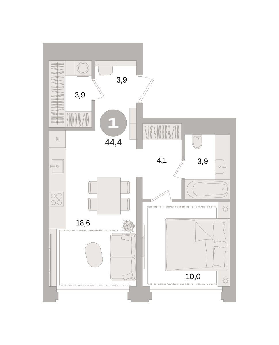 Планировка 44.4 м²