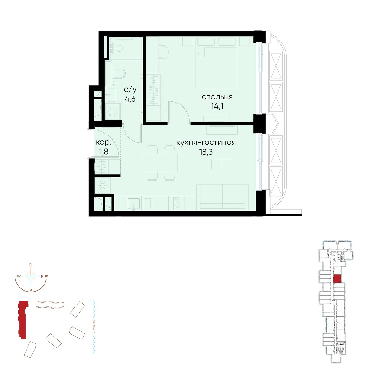 Планировка 38.8 м²