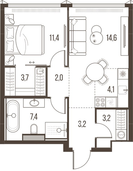 Планировка 49.6 м²