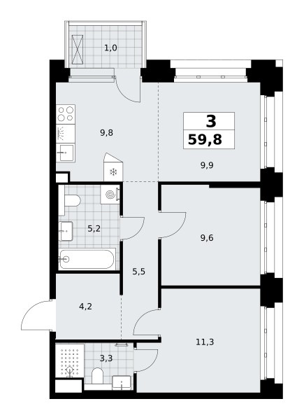Планировка 59.8 м²
