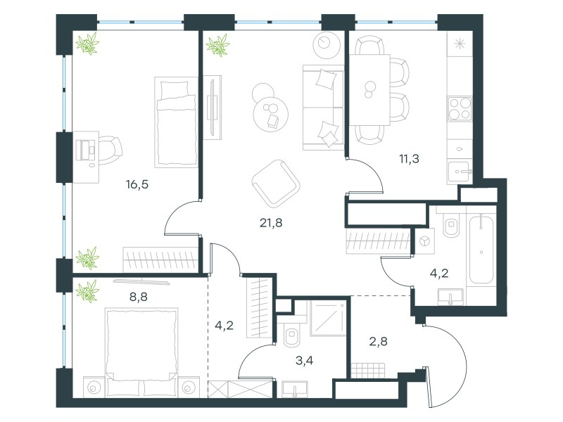 Планировка 73.7 м²