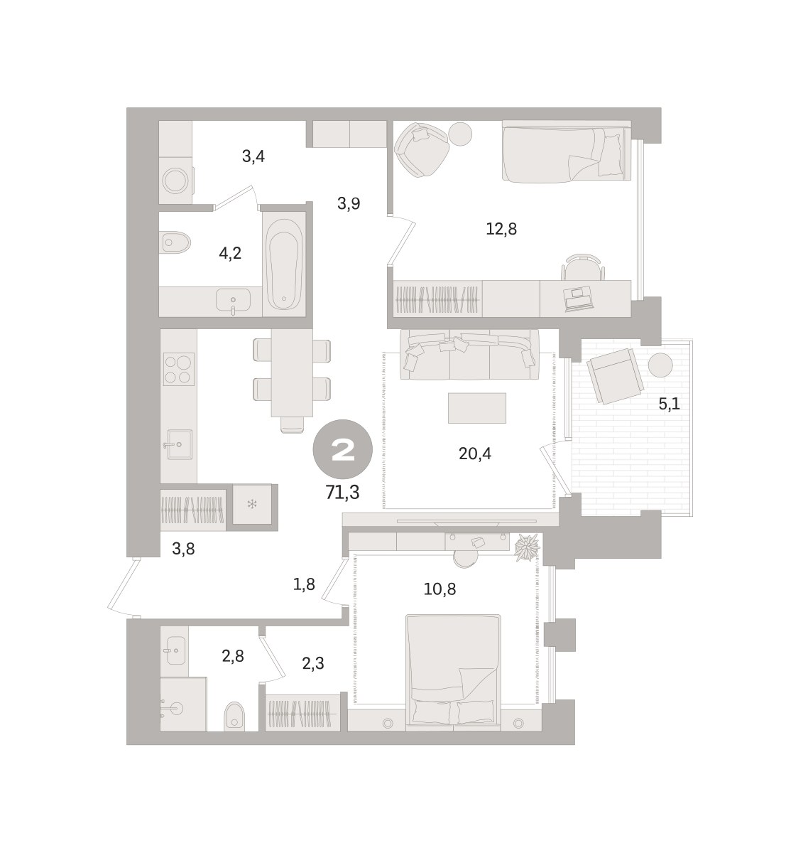 Планировка 71.3 м²