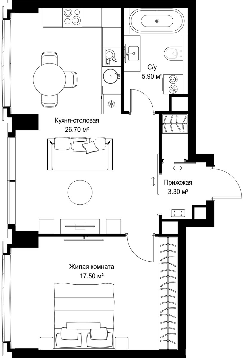 Планировка 53.4 м²