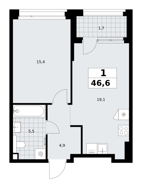 Планировка 46.6 м²