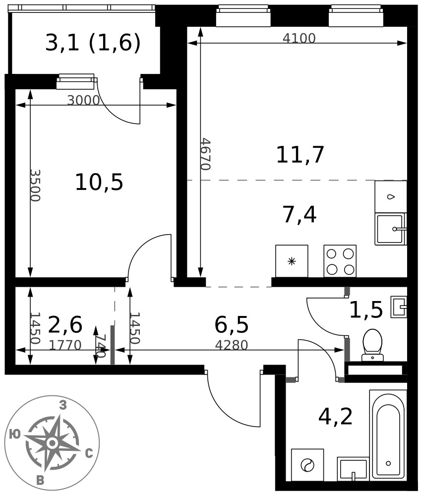 Планировка 46.0 м²