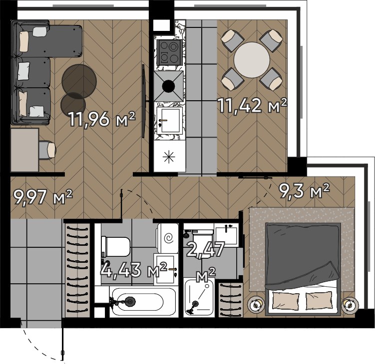 Планировка 49.55 м²