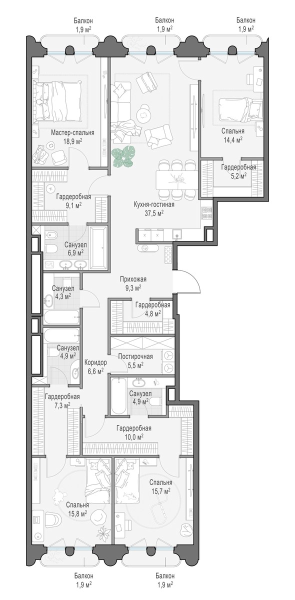 Планировка 186.1 м²