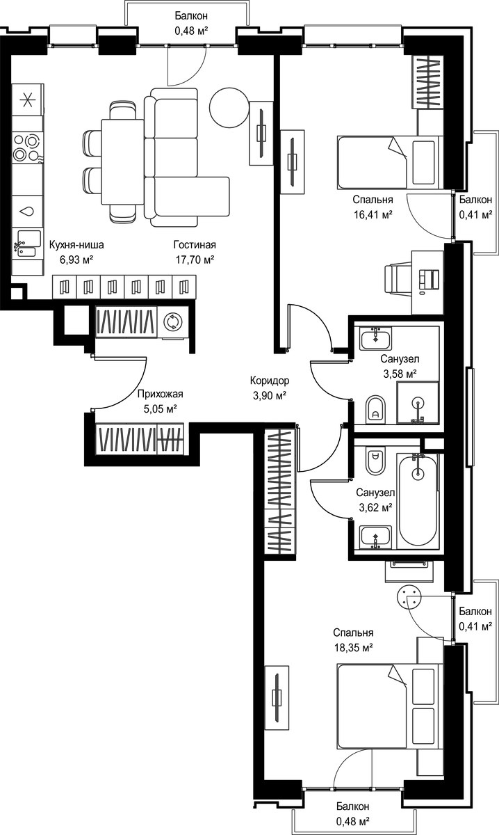 Планировка 77.32 м²
