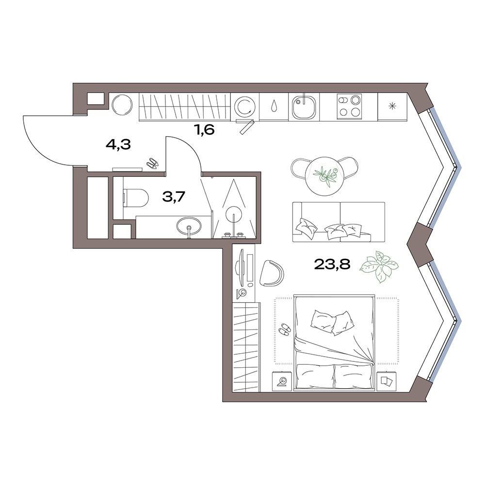 Планировка 33.4 м²