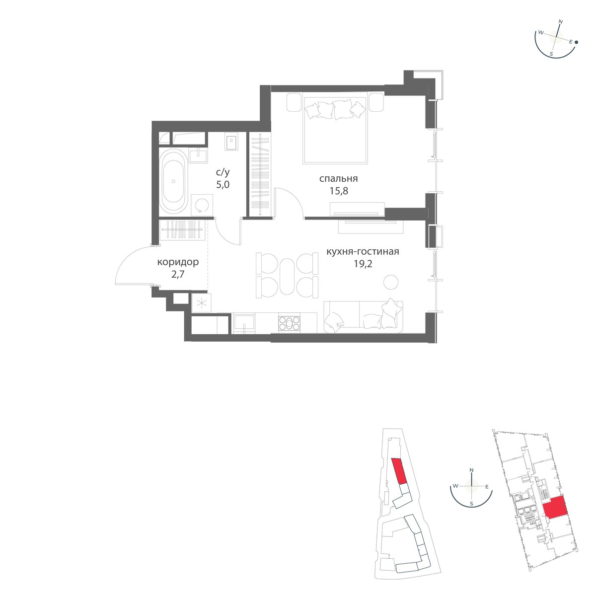 Планировка 42.7 м²
