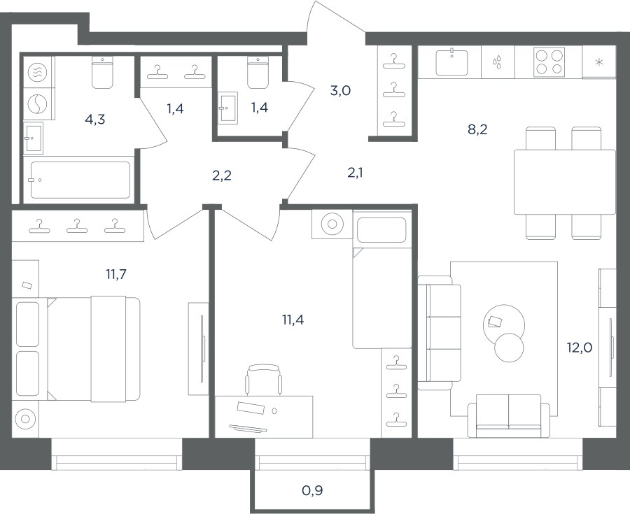Планировка 58.0 м²