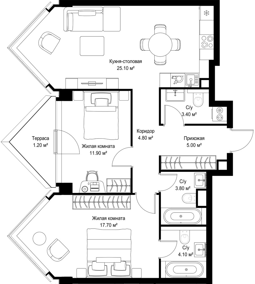 Планировка 77.0 м²