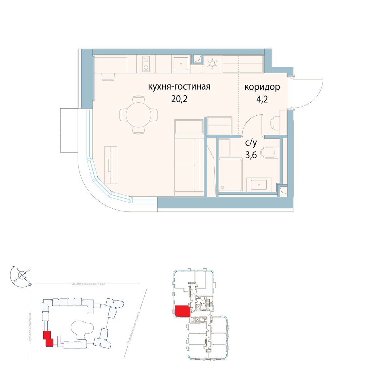 Планировка: Студия, 28.0 м²