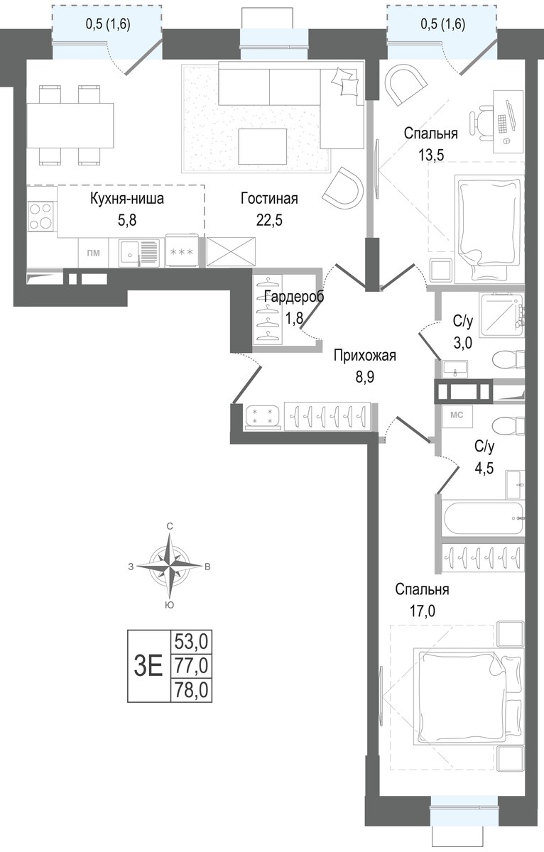 Планировка 77.0 м²