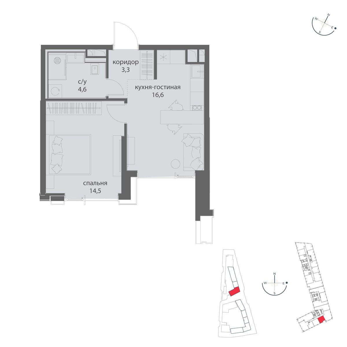 Планировка 39.0 м²