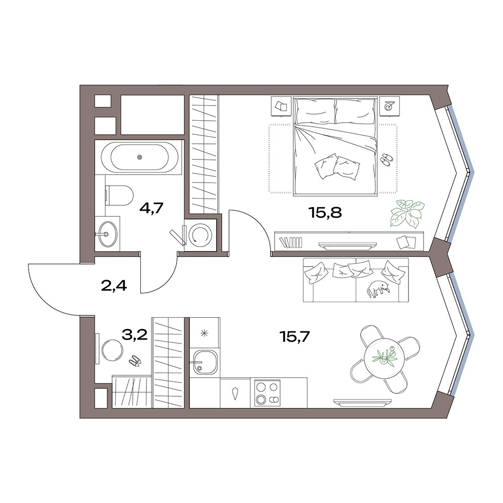 Планировка 41.8 м²