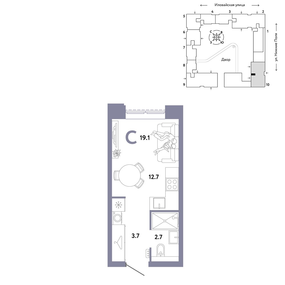 Планировка 19.1 м²