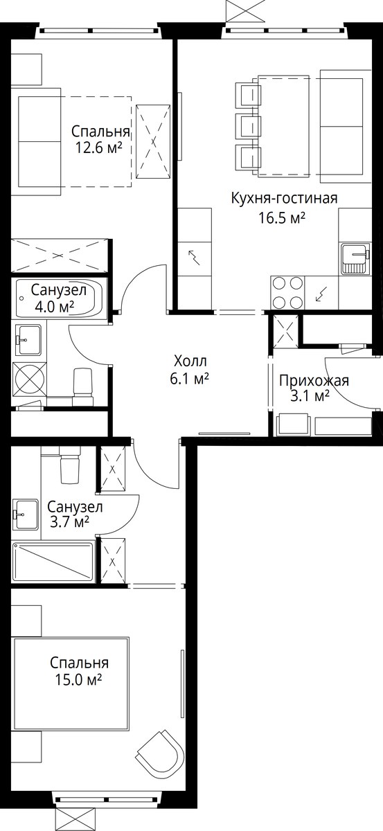 Планировка 61.0 м²