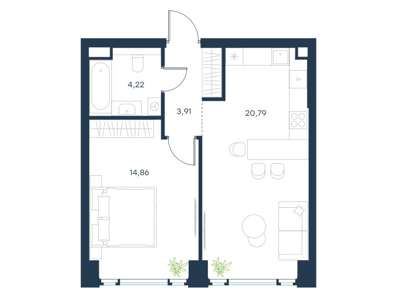 Планировка 43.78 м²