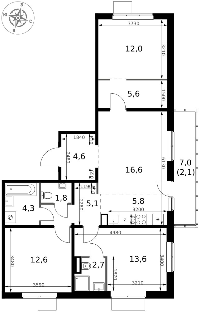 Планировка 86.8 м²