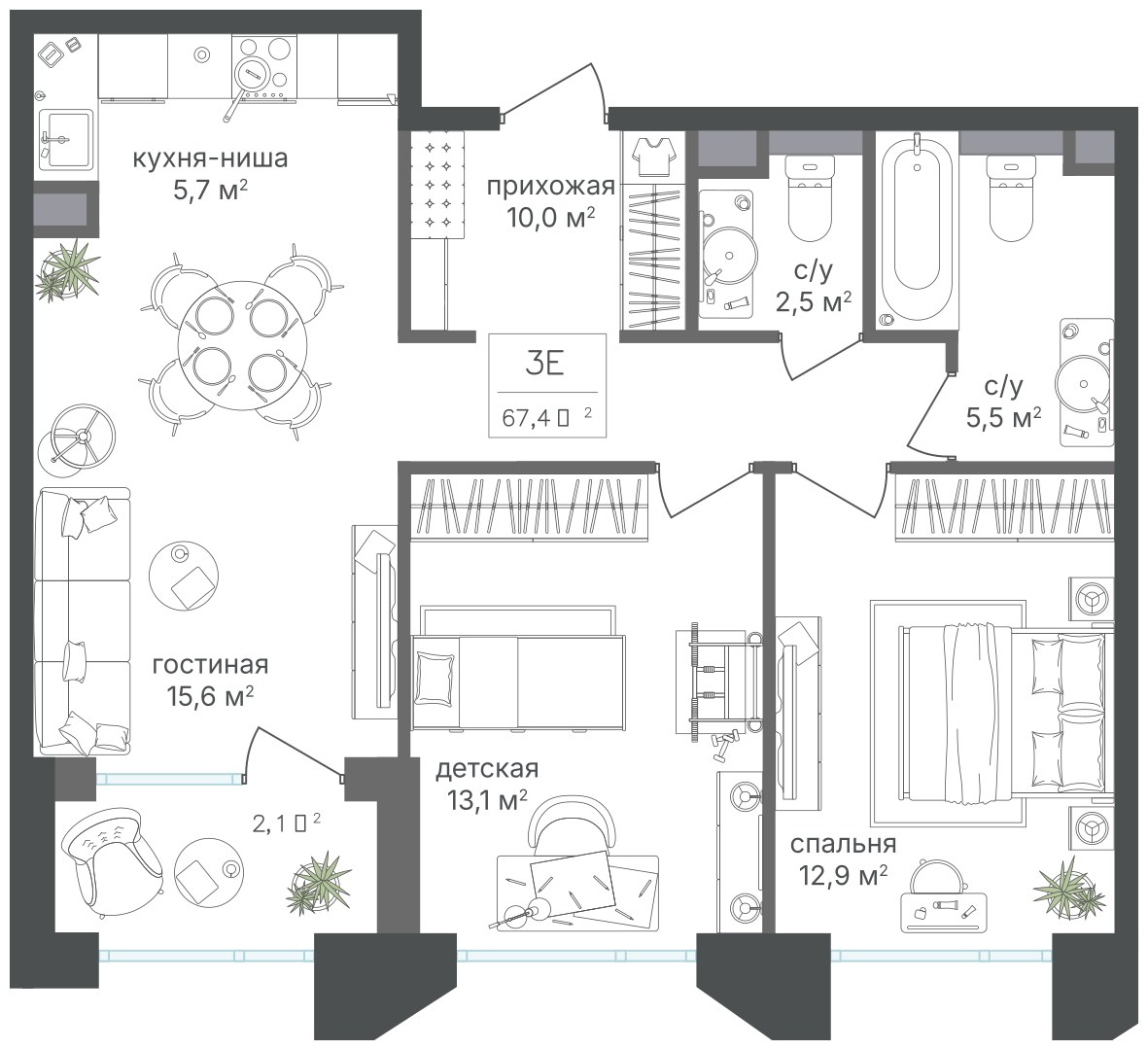 Планировка 67.7 м²