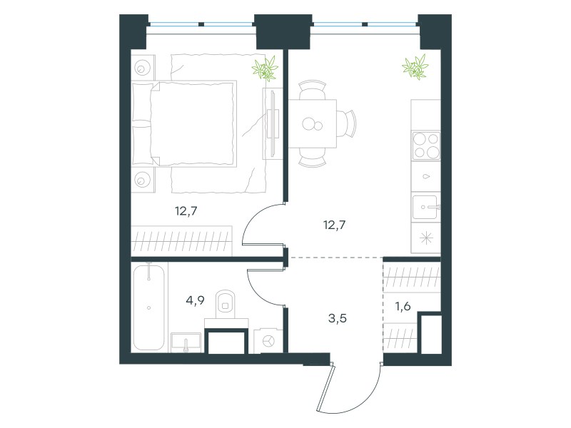 Планировка 35.4 м²