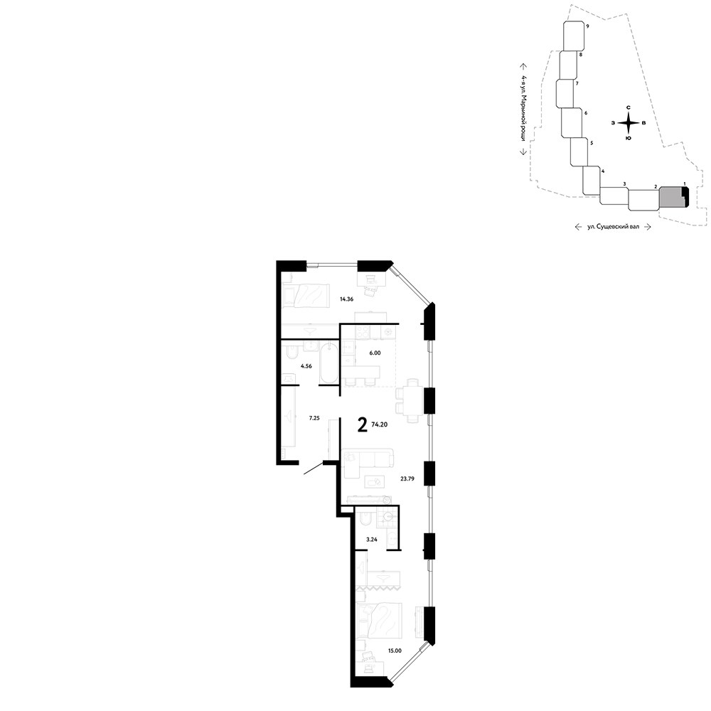 Планировка 74.2 м²
