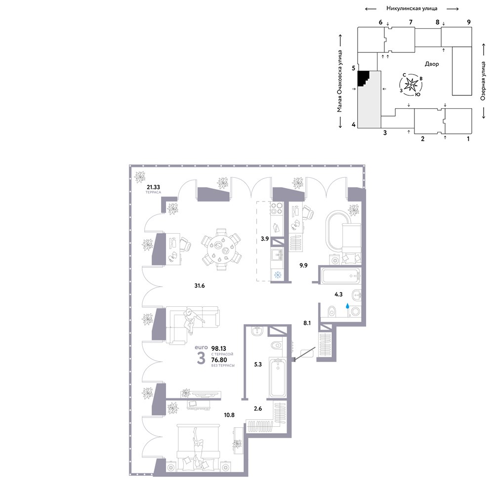 Планировка 98.13 м²