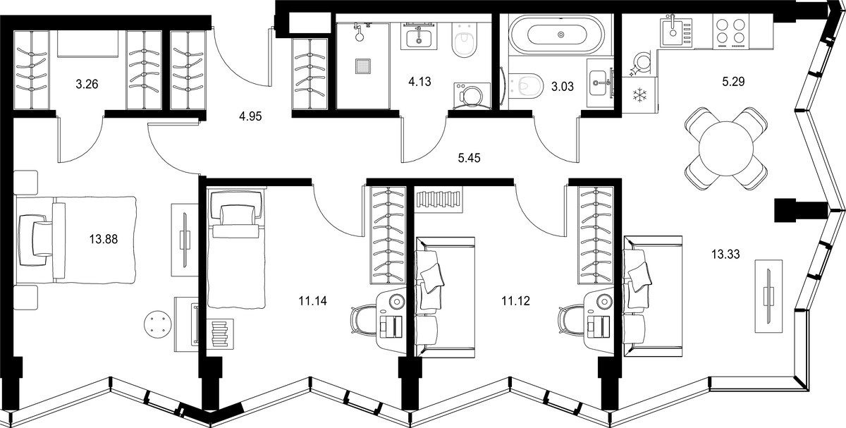 Планировка 75.58 м²
