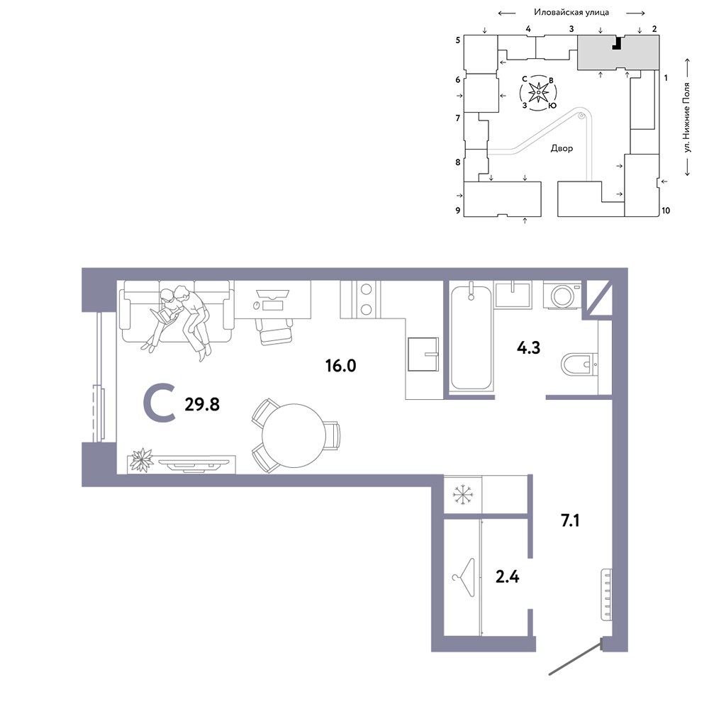 Планировка 29.8 м²