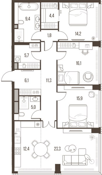 Планировка 125.6 м²