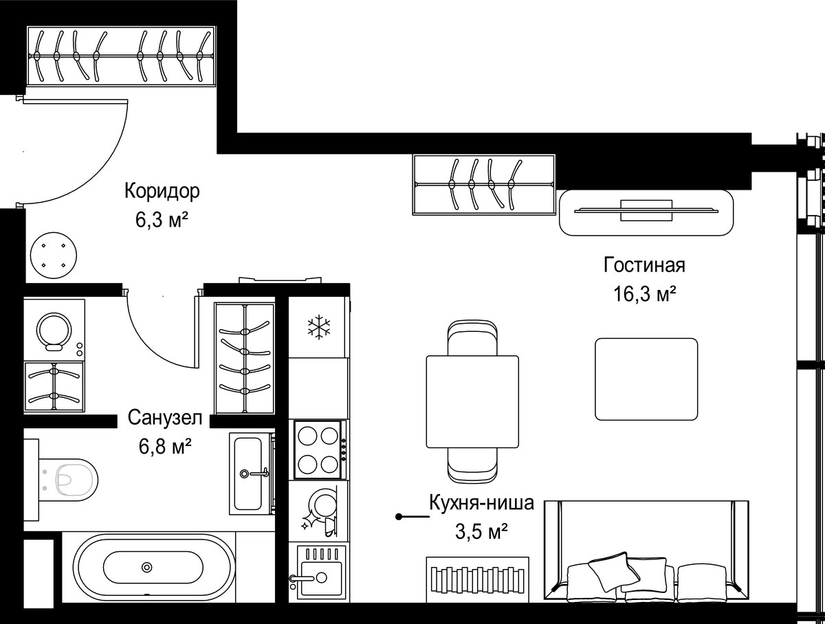 Планировка 32.9 м²