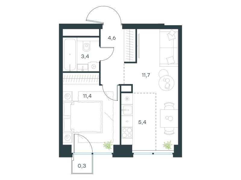 Планировка 36.8 м²
