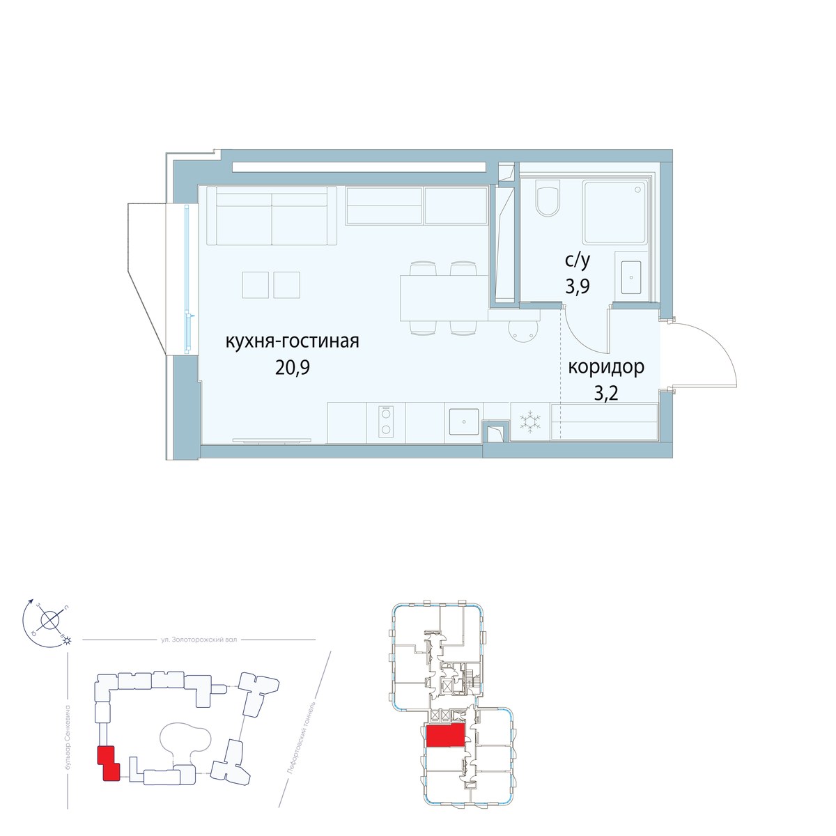 Планировка: Студия, 28.0 м²