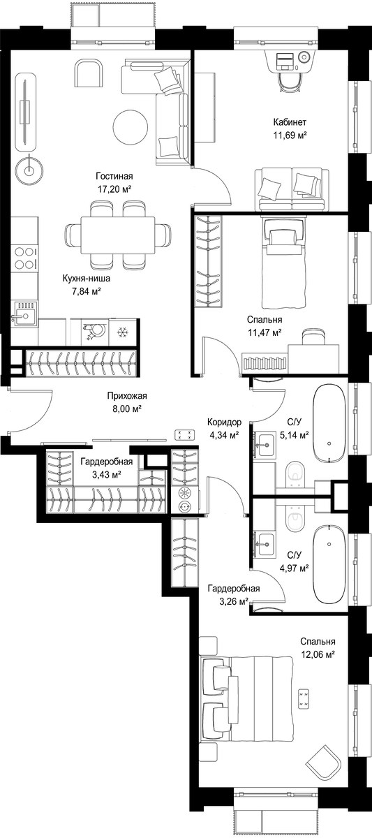 Планировка 89.4 м²