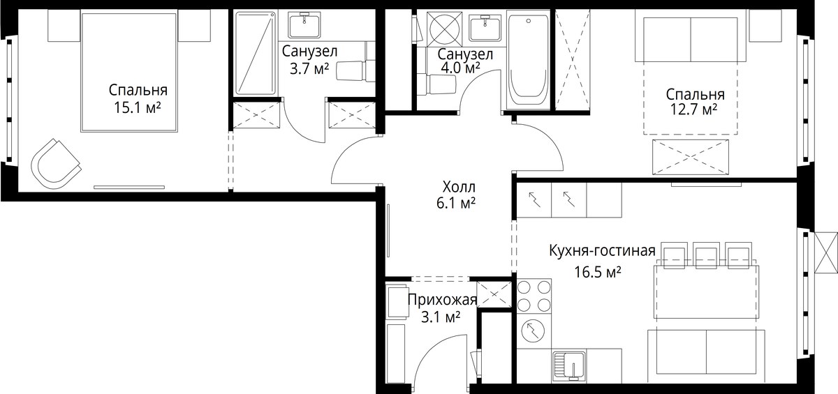Планировка 61.2 м²