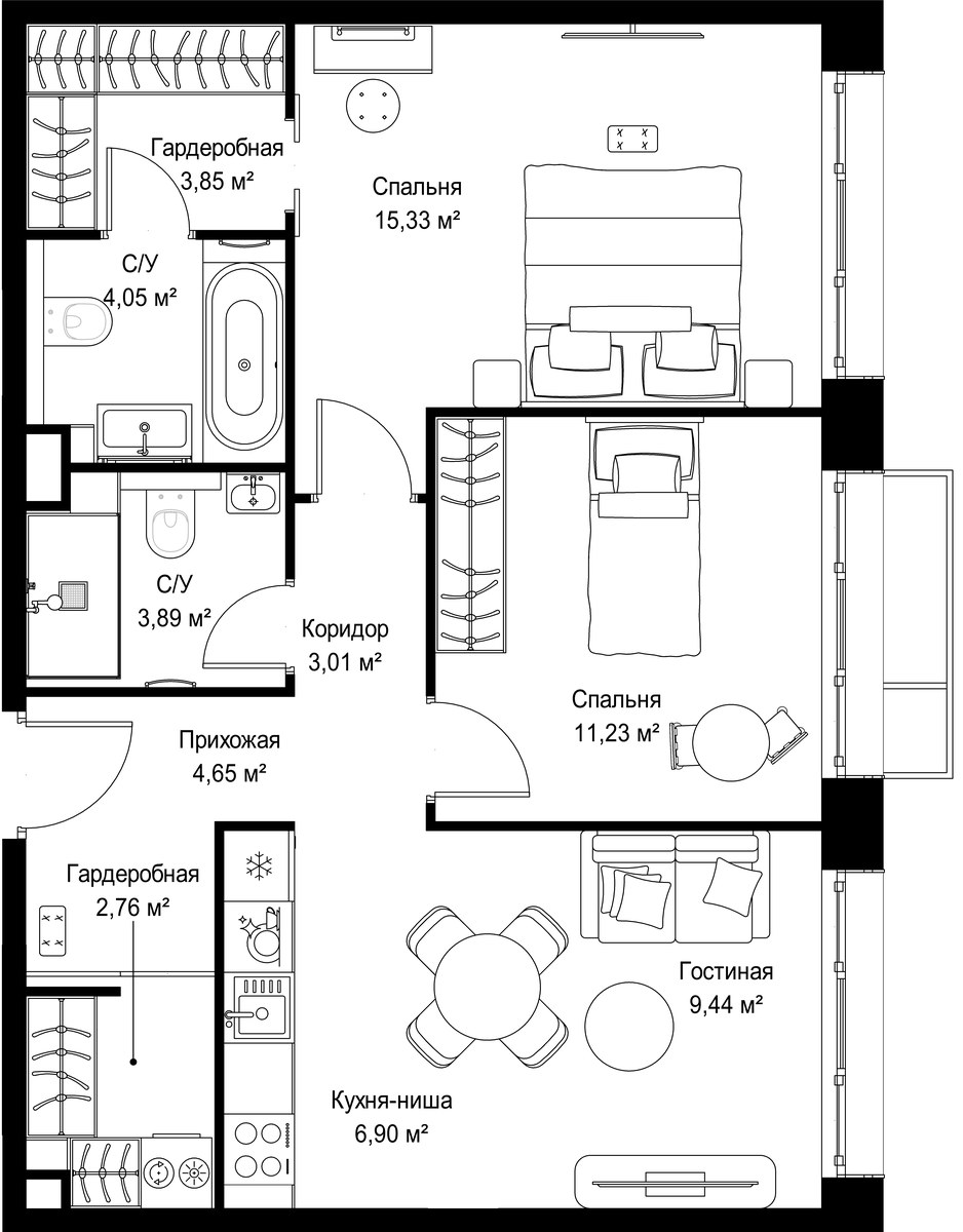 Планировка 65.11 м²