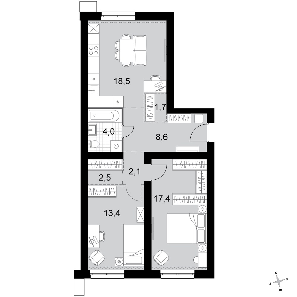 Планировка 68.2 м²