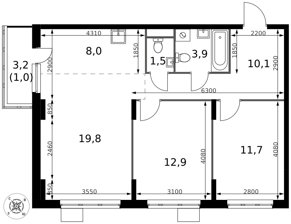 Планировка 68.9 м²