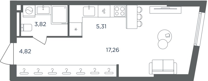 Планировка: 1-комнатная, 31.21 м²
