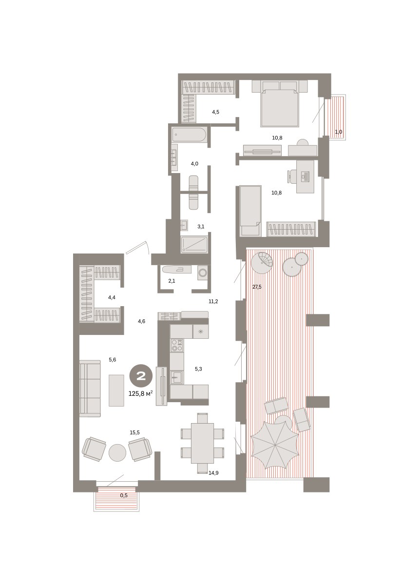 Планировка 125.8 м²